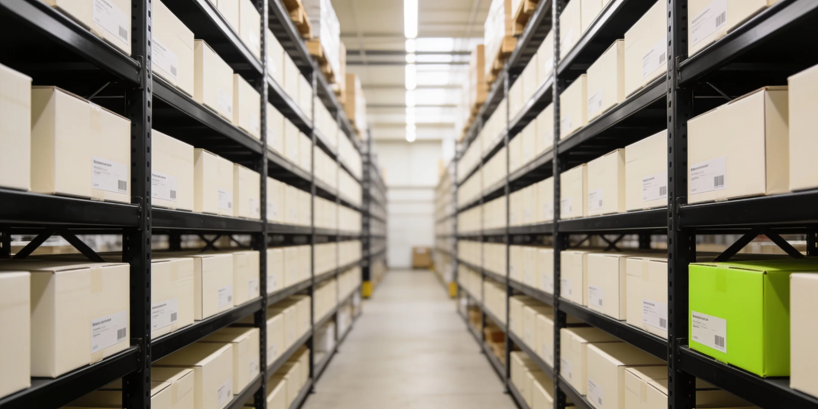 EU warehouse in the Netherlands — racked and labelled inventory ready for fulfilment