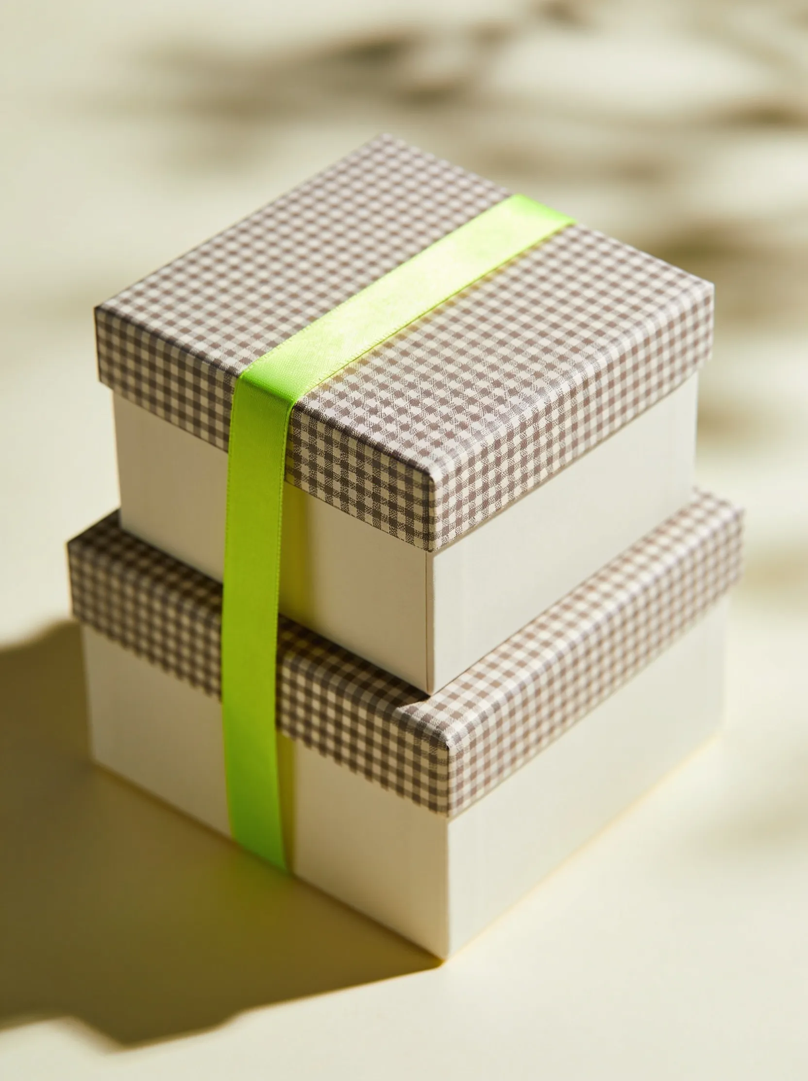 Finished gift boxes checked and sealed ready to ship