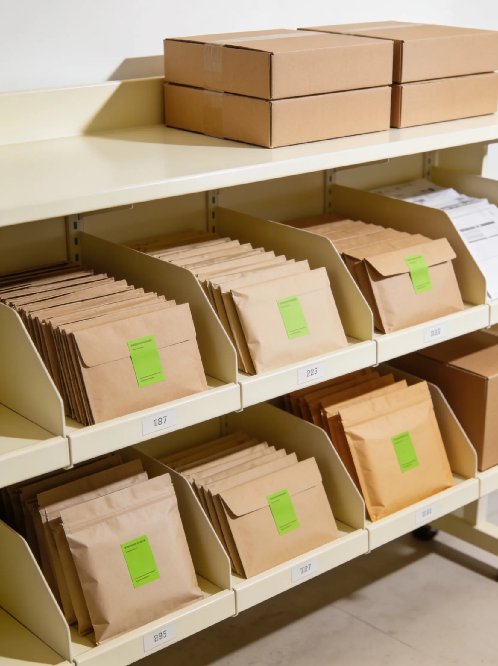 Parcels sorted by carrier and destination ready for cross-border delivery