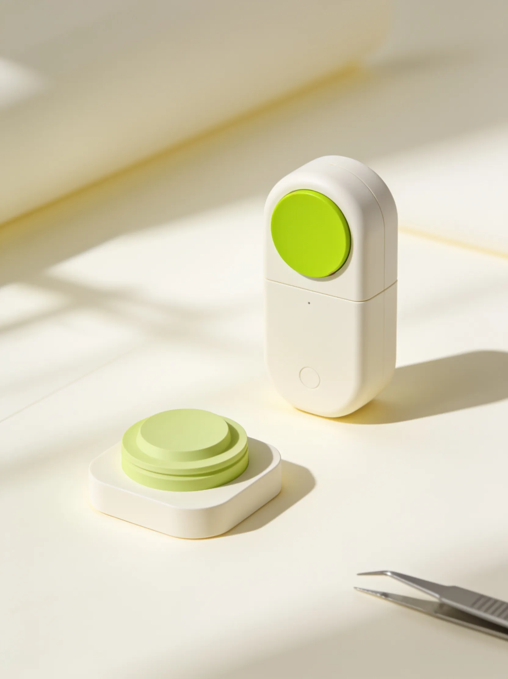 Product prototype and 3D sample being reviewed under studio light