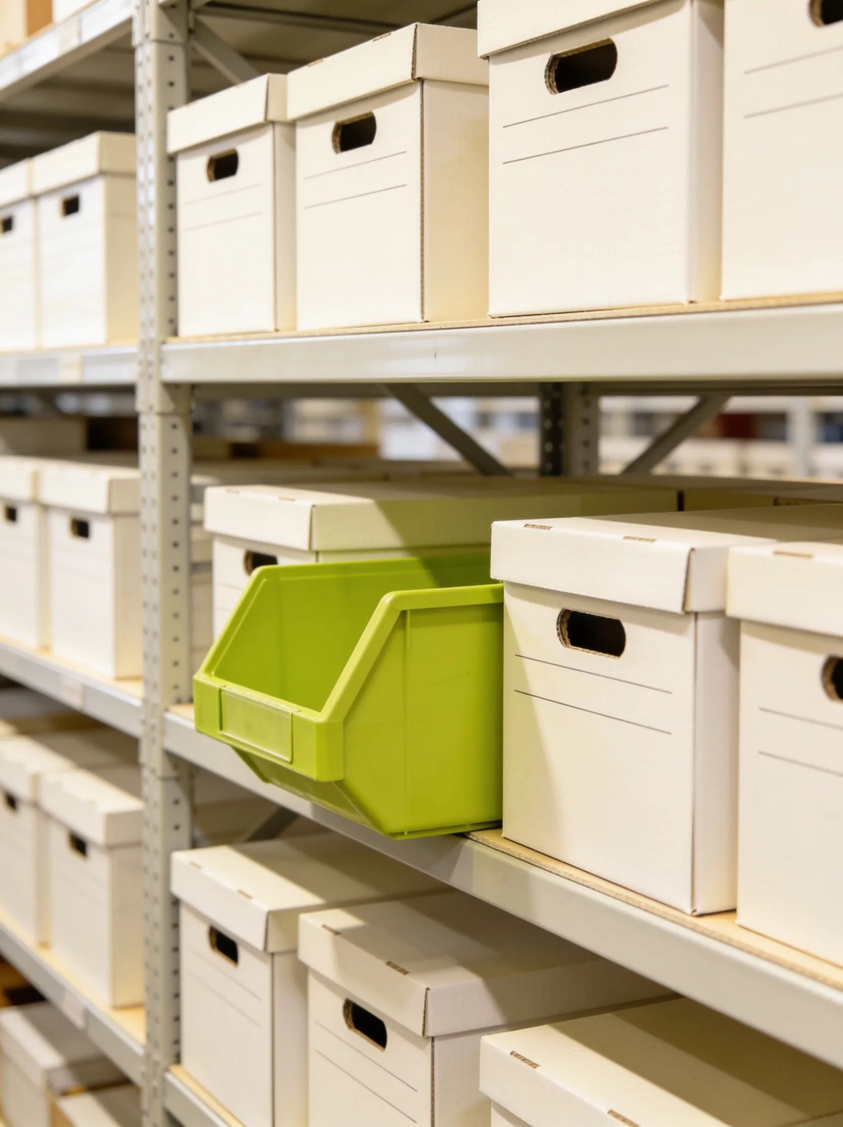 Organised warehouse racking with labelled product inventory
